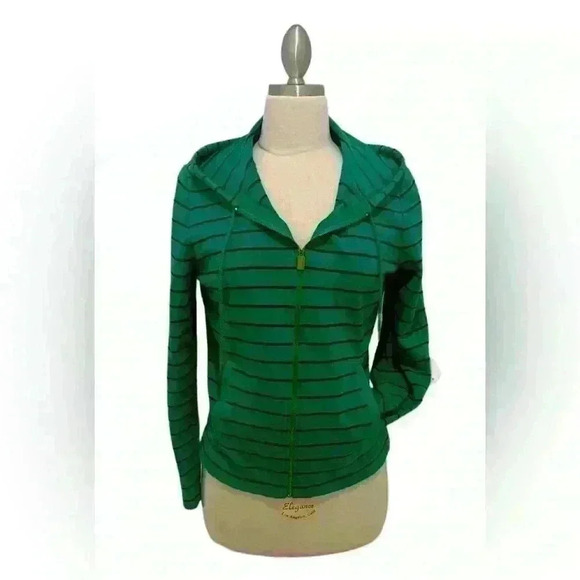 Liz & Co sweat jacket green and blue pinstriped size large - Picture 5 of 6
